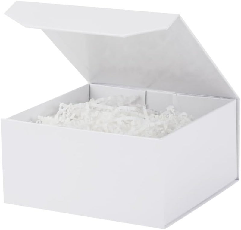 PACKGILO 1 Pcs Small White Gift Box 8x8x4 Inch Magnetic Gift Box Small Magnetic Box with Crinkle Paper White Small Gift Box with Shredded Paper Luxury Gift Boxes with Lids for Presents - Image 1